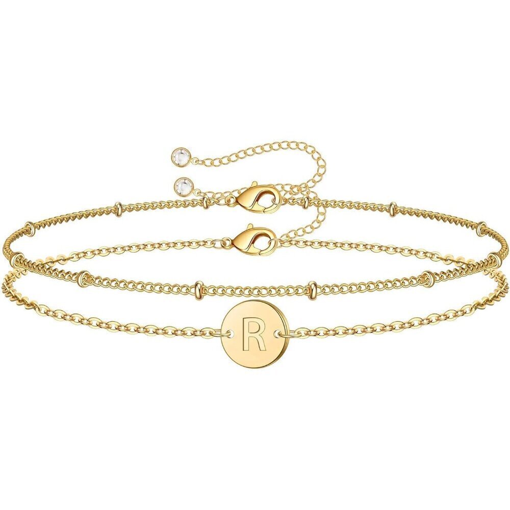 Gold Filled Initial Beaded Layered Bracelet 14K Personalized Monogram Jewelry